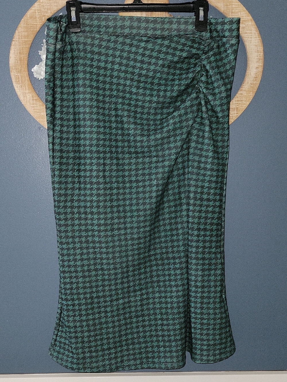 Green Houndstooth Midi Skirt